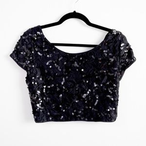 Black Sequin Crop Top